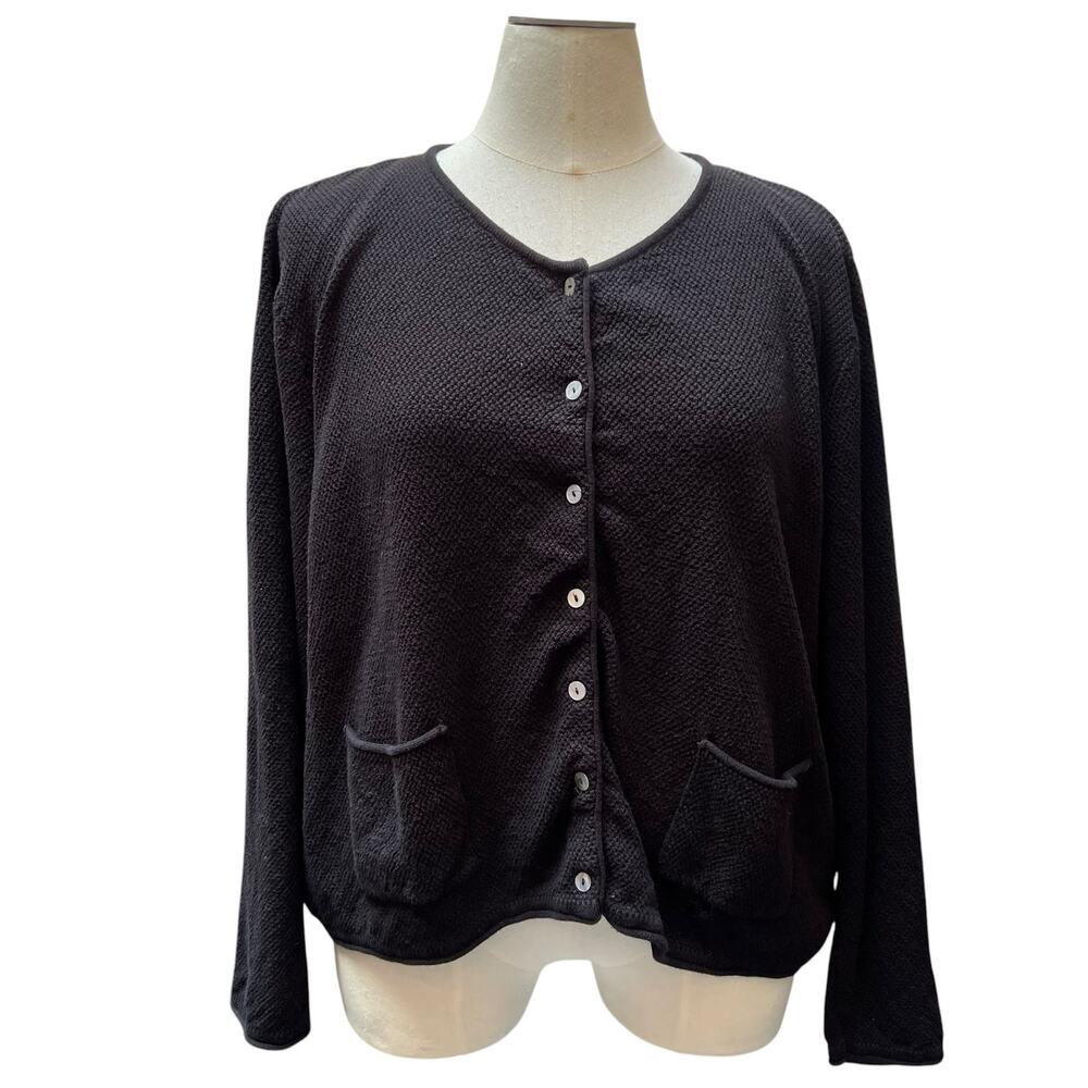 Gudrun Sjödén XL Black Textured Knit Cardigan Button Front Pocket Sweater